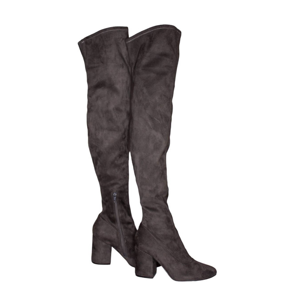 Marc Fisher Over The Knee Boots Stretch Fabric Gray Chunky Block Heel 6.5M